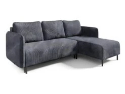 Canapé D'angle Réversible Et Convertible 3 Places Avec Coffre Robin Velours Côtelé Gris