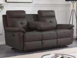 Canapé 3 Places Relax En Cuir Marron VINETA -Accueil-Canapé canape 13622061