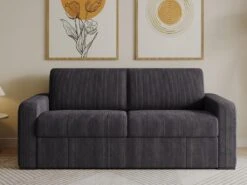 Canapé 3 Places Convertible Express En Velours Côtelé Gris Anthracite - Couchage 140 Cm - Matelas 14 Cm - BEVIS -Accueil-Canapé canape 13670827