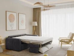 Canapé 3 Places Convertible Express En Velours Côtelé Gris Anthracite - Couchage 140 Cm - Matelas 14 Cm - BEVIS -Accueil-Canapé canape 13670833