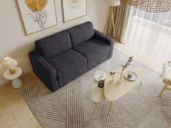 Canapé 3 Places Convertible Express En Velours Côtelé Gris Anthracite - Couchage 140 Cm - Matelas 14 Cm - BEVIS -Accueil-Canapé canape 13670835