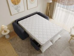 Canapé 3 Places Convertible Express En Velours Côtelé Gris Anthracite - Couchage 140 Cm - Matelas 14 Cm - BEVIS -Accueil-Canapé canape 13670837