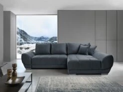 Canapé D'angle Droit Convertible En Velours Gris Anthracite PADRU