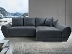 Canapé D'angle Droit Convertible En Velours Gris Anthracite PADRU -Accueil-Canapé canape 13673289