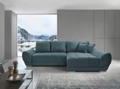 Canapé D'angle Droit Convertible En Velours Bleu Canard PADRU