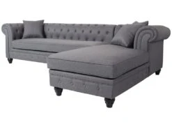 Canapé D'angle Capitonné Style Chesterfield Roosevelt Tissu Gris Foncé -Accueil-Canapé canape 13689007
