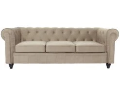 Grand Canapé 3 Places Chesterfield Velours Taupe