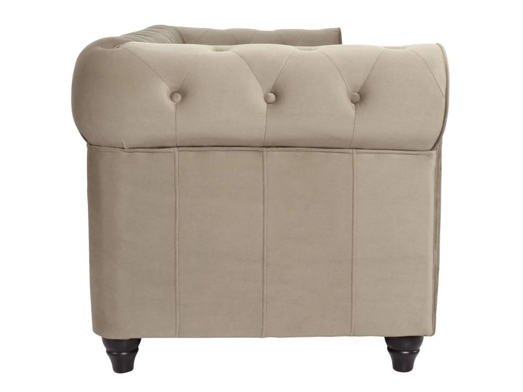 Grand Canapé 3 Places Chesterfield Velours Taupe 5 Grand Canapé 3 Places Chesterfield Velours Taupe – Image 3