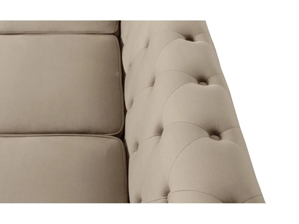 Grand Canapé 3 Places Chesterfield Velours Taupe 6 Grand Canapé 3 Places Chesterfield Velours Taupe – Image 4