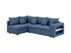 Canapé D'angle Gauche Convertible + Coffre De Rangement + 4 Coussins - Tissu Bleu - OWENS -Accueil-Canapé canape 13952339