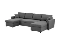 Canapé D'angle Convertible Panoramique + 2 Coffres De Rangement + 2 Coussins - Tissu Gris - L 300 X P 148 X H 83 Cm - OWENS -Accueil-Canapé canape 13952345