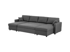 Canapé D'angle Convertible Panoramique + 2 Coffres De Rangement + 2 Coussins - Tissu Gris - L 300 X P 148 X H 83 Cm - OWENS -Accueil-Canapé canape 13952349