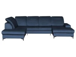 Canapé D'angle Panoramique Gauche Convertible En Velours Bleu Nuit SANTANA -Accueil-Canapé canape 14022275