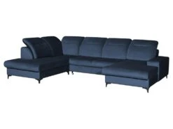 Canapé D'angle Panoramique Gauche Convertible En Velours Bleu Nuit SANTANA -Accueil-Canapé canape 14022277