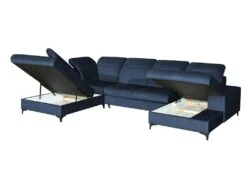 Canapé D'angle Panoramique Gauche Convertible En Velours Bleu Nuit SANTANA -Accueil-Canapé canape 14022279