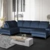 Canapé D'angle Panoramique Gauche Convertible En Velours Bleu Nuit SANTANA -Accueil-Canapé canape 14022287