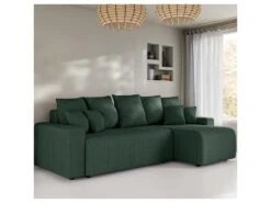 Canapé D'angle Réversible Convertible 4 Places En Velours Côtelé Vert Avec Coffre De Rangement - Lucia -Accueil-Canapé canape 14122485