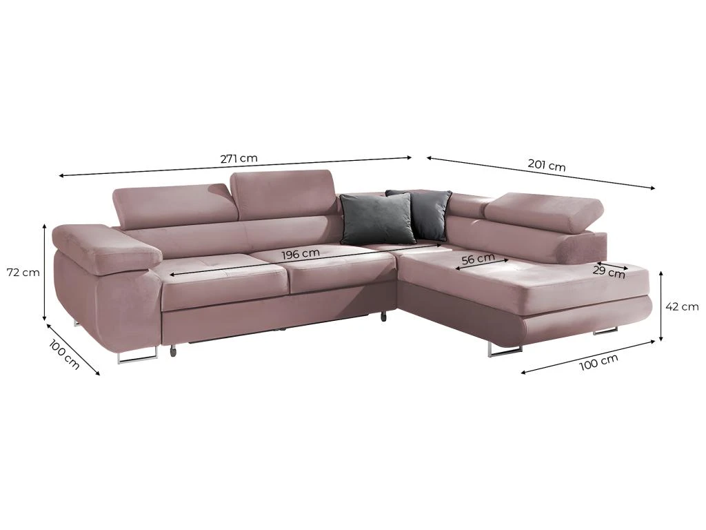 Canapé D'angle Convertible Droit 4 Places Wilson Velours Rose 5 Canapé D'angle Convertible Droit 4 Places Wilson Velours Rose – Image 3