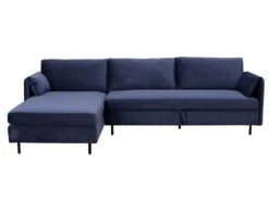 Canapé D'angle Gauche Convertible En Velours Bleu Nuit ALEXANDRA