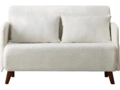 Canapé Convertible 2 Places En Tissu Bouclé écru - Greta