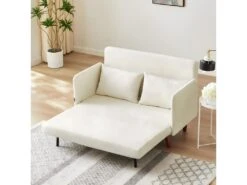 Canapé Convertible 2 Places En Tissu Bouclé écru - Greta -Accueil-Canapé canape 14274669
