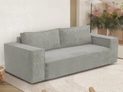 Canapé 3 Places Convertible Express En Velours Côtelé Gris AMELIA -Couchage 140 Cm - Matelas 14 Cm Avec Mémoire De Forme DUNLOPILLO -Accueil-Canapé canape 14290235