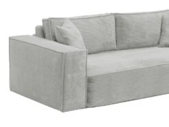 Canapé 3 Places Convertible Express En Velours Côtelé Gris AMELIA -Couchage 140 Cm - Matelas 14 Cm Avec Mémoire De Forme DUNLOPILLO -Accueil-Canapé canape 14290239