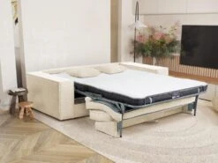 Canapé 4 Places Convertible Express En Velours Côtelé Beige AMELIA -Couchage 160 Cm - Matelas 14 Cm Avec Mémoire De Forme DUNLOPILLO -Accueil-Canapé canape 14290249