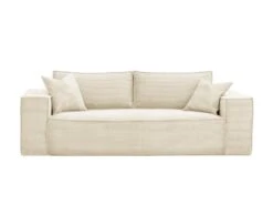 Canapé 4 Places Convertible Express En Velours Côtelé Beige AMELIA -Couchage 160 Cm - Matelas 14 Cm Avec Mémoire De Forme DUNLOPILLO -Accueil-Canapé canape 14290251