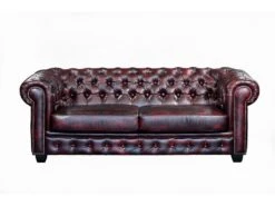 Canapé Chesterfield 3 Places BRENTON 100% Cuir De Buffle - Bordeaux