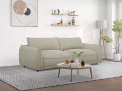 Canapé 3 Places En Velours Côtelé Beige NOCARA