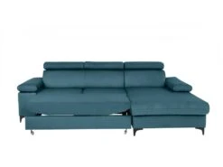 Canapé D'angle Droit Convertible En Velours Bleu Canard Avec Têtières ELIKIA -Accueil-Canapé canape 14461085
