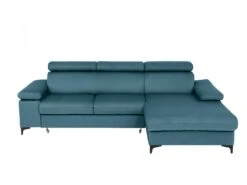 Canapé D'angle Droit Convertible En Velours Bleu Canard Avec Têtières ELIKIA -Accueil-Canapé canape 14461091