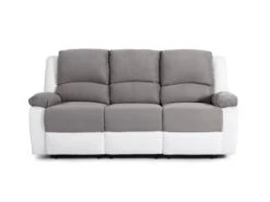 Canapé Relaxation 3 Places Microfibre Et Simili DETENTE - Blanc Et Gris