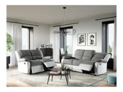 Canapé Relaxation 3 Places Microfibre Et Simili DETENTE - Blanc Et Gris -Accueil-Canapé canape 14650145