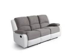 Canapé Relaxation 3 Places Microfibre Et Simili DETENTE - Blanc Et Gris -Accueil-Canapé canape 14650149