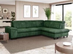 Canapé D'angle Droit Convertible En Velours Vert DIMARO