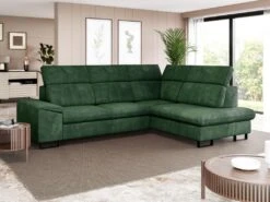 Canapé D'angle Droit Convertible En Velours Vert DIMARO -Accueil-Canapé canape 14652035