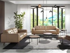 Canapé 3 Places En Cuir Couleur Sable 6120 ANGEL CERDA -Accueil-Canapé canape 14719723