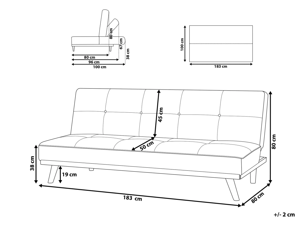 Canapé Convertible 3 Places En Tissu Noir FROYA 5 Canapé Convertible 3 Places En Tissu Noir FROYA – Image 3