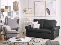 Canapé 2 Places Convertible En Tissu Noir SILDA