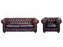 Canapé Chesterfield 2 Places BRENTON 100% Cuir De Buffle - Marron Reflets Châtains -Accueil-Canapé canape 148704