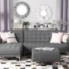 Canapé Angle Droite Convertible En Tissu Gris Clair 4 Places Avec Pouf ABERDEEN