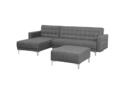 Canapé Angle Droite Convertible En Tissu Gris Clair 4 Places Avec Pouf ABERDEEN -Accueil-Canapé canape 14877533