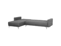 Canapé Angle Droite Convertible En Tissu Gris Clair 4 Places Avec Pouf ABERDEEN -Accueil-Canapé canape 14877537