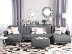 Canapé En Forme De U Convertible En Tissu Gris Clair ABERDEEN