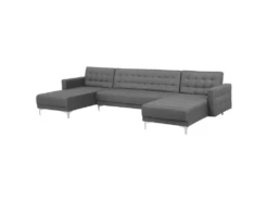 Canapé En Forme De U Convertible En Tissu Gris Clair ABERDEEN -Accueil-Canapé canape 14927341