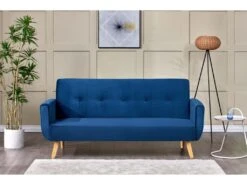 BERLIN - Canapé Scandinave Convertible 3 Places Velours Bleu Nuit