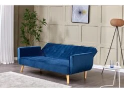BERLIN - Canapé Scandinave Convertible 3 Places Velours Bleu Nuit -Accueil-Canapé canape 15000435