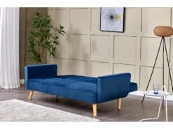 BERLIN - Canapé Scandinave Convertible 3 Places Velours Bleu Nuit -Accueil-Canapé canape 15000437